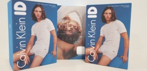 18 X BRAND NEW CALVIN KLEIN ID - PACK OF 2 WHITE CREW NECK SLIM FIT T-SHIRTS (COTTON) - ALL SIZE SMALL - RRP £28.00pp / £504 TOTAL - IN 1 CARTON