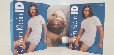 18 X BRAND NEW CALVIN KLEIN ID - PACK OF 2 WHITE CREW NECK SLIM FIT T-SHIRTS (COTTON) - ALL SIZE SMALL - RRP £28.00pp / £504 TOTAL - IN 1 CARTON