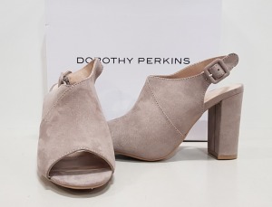 32 X BRAND NEW DOROTHY PERKINS SAVO TAUPE HEELED SANDALS - SIZE UK 7 - RRP £28.00 PAIR - TOTAL £896