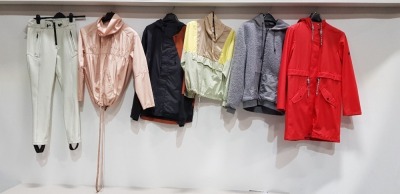 6 PIECE MIXED JACKET LOT TO INCLUDE PULL AND BEAR YELLOW JACKET SIZE XS - ACW85 GREY JACKET SIZE M - BRIT ISLAND FAUX FUR GREY JACKET SIZE M - BRIT ISLAND RED COAT SIZE UK 12 - PULL AND BEAR NUDE JACKET SIZE S ETC