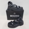 19 X BRAND NEW BOXED MISSGUIDED CHUNKY SOLE CROSS STRAP SANDALS - ALL IN BLACK - IN MIXED SIZES TO INCLUDE 9 X IN SIZE UK 6 10 X IN SIZE UK 5