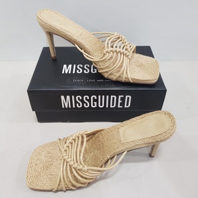 18 X BRAND NEW BOXED MISSGUIDED ROPE SOLE KNOTTED HEELED SANDALS - ALL IN SAND COLOUR - ALL IN ( SIZE UK 8 / EU 41 )