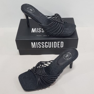 16 X BRAND NEW BOXED MISSGUIDED ROPE SOLE KNOTTED HEELED SANDALS - ALL IN BLACK - ALL IN ( SIZE UK 4 / EU 37 )