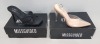 13 X BRAND NEW BOXED MIXED MISSGUIDED SHOE LOT CONTAINING 7 X ROPE SOLE KNITTED HEELED SANDALS - ALL IN BLACK IN SIZES UK 3 / UK 4 6 X POINTED TOE CLEAR HEELED SHOES - ALL IN NUDE IN SIZES UK 6 / UK 3