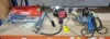 6 PIECE MIXED LOT CONTAINING MAKITA ( GA4530R) ANGLE GRINDER - 3 PIN PLUG / CHICAGO PNEUMATIC IMPACT GUN WITH SHORT AIR LINE / 400CC PISTON TYPE PNEUMATIC GREASE GUN / 3 PIN UNBRANDED IMPACT DRILL / PIPE BENDER ETC