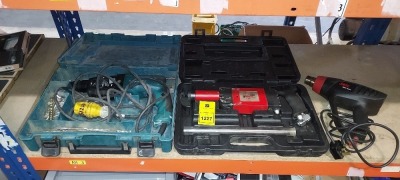 3 PIECE TOOL LOT CONTAINING 1 X STANDARD POWER PNEUMATIC RECIPROCATING SAW / 1 X SKIL 1800 W HEATGUN WITH 3 SPEEDS / 1 X MAKITA 100V SDS DRILL WITH FEW DRILL BITS WITH 3 PIN PLUG