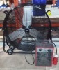 2 PIECE TOOL LOT CONTAINING 1 X MUNTERS INDUSTRIAL 5KW HEATER - 5 PIN PLUG AND 1 X SEALEY INDUSTRIAL FAN ON WHEELS