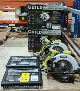 4 PIECE TOOL LOT TO INCLUDE 2 X GUILD 1200 W CIRCULAR SAWS -160MM BLADE (PSC160GL) AND 2 X GUILD 3 IN 1 STAPLE GUNS ( TCT10G ) - PLEASE NOTE THESE ITEMS ARE CUSTOMER RETURNS BUT WORKING - NOT NEW