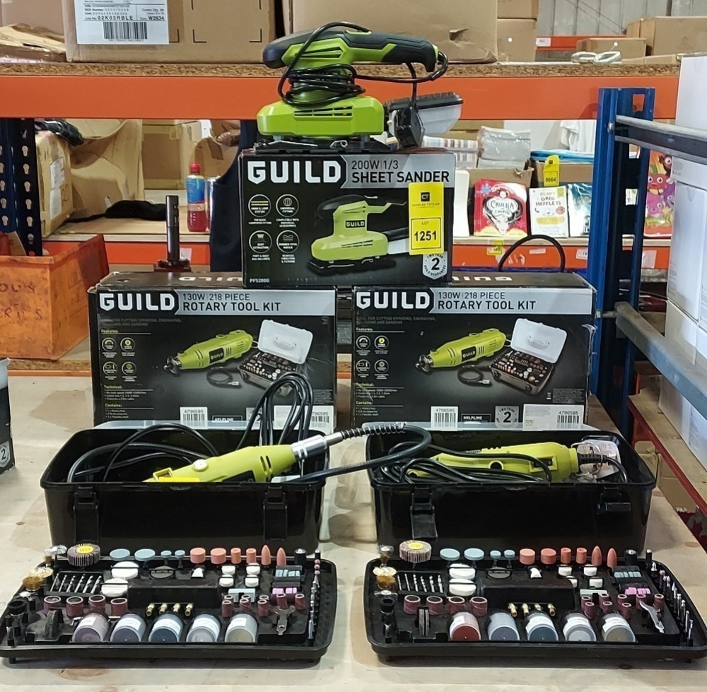 3 PIECE TOOL LOT TO INCLUDE GUILD 200W - 1/3 SHEET SANDER AND 2 X GUILD ...