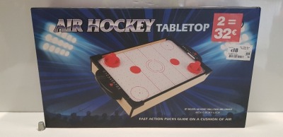 24 X BRAND NEW BOXED AIR HOCKEY TABLE TOP 48CM X 28CM X 6.8CM INCLUDES 2 X PUCKS AND 2 X PADDLES - IN 4 BOXES