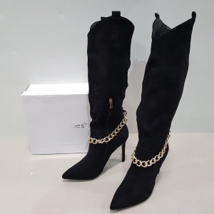 11 X BRAND NEW IDEAL SHOES CAMILLA KNEE HIGH HEELED BOOTS IN BLACK IN SIZES - 3-7-8