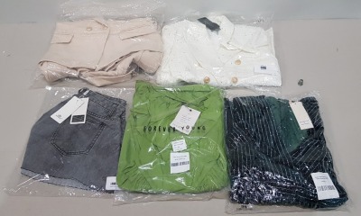 50 X BRAND NEW MIXED CLOTHING LOT CONTAINING - MOCHI DENIM JEAN SHORTS - FOREVER YOUNG DRESS - SHOWNY VELVET DRESS - VERA AND LUCY TANKINI - GIORGIA PARIS VELVET DRESS IN VARIOUS SIZES IN 2 TRAYS