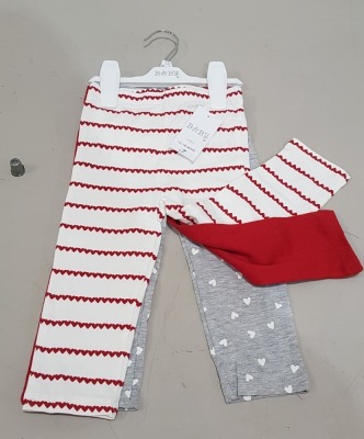 54 X BRAND NEW PACKS OF 3 BRANDED BABY LEGGINGS IN 3 STYLES IN SIZES - 6-9 - 12-18 - 18-23 MONTHS IN 2 TRAYS