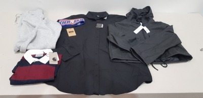 25 X BRAND NEW MIXED CLOTHING LOT CONTAINING -PRETTY LITTLE THING DRESS - JACAMO SHIRT - I SAW IT FIRST JOGGERS - TOPSHOP DRESS - TOPSHOP CORDROY JACKET - ETC IN VARIOUS SIZES IN 1 TRAY