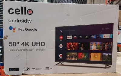 1 X BOXED CELLO 50 ANDROID 4K UHD TV (MODEL-MTC042200335)- GRADE A-