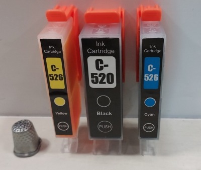 APPROX 500+ BRAND NEW CANON COMPATIBLE INK CARTRIDGES TO INCLUDE MODELS - C-526Y - C-520BK - C-550XLBK IN 3 BOXES