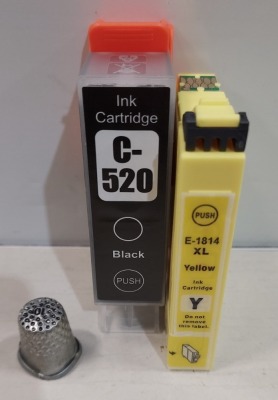 APPROX 500+ BRAND NEW CANON COMPATIBLE INK CARTRIDGES TO INCLUDE MODELS - E-1814 - C-520BK IN 2 BOXES