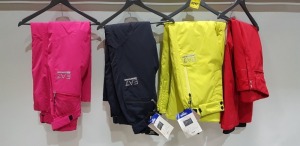 4 X BRAND NEW MIXED SKI PANTS LOT CONTAINING 3 X EMPORIO ARMANI SKI PANTS IN YELLOW, PINK AND BLACK IN SIZES -MEDIUM -LARGE- AND 1 X DESCENTE - IN SIZE MEDIUM