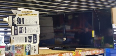 7 X MIXED TV LOT CONTAINING 1X 50 INCH TV - 1X AIK 40 INCH TV - 1X 22 INCH TRAVELLER TV - 1X 20 INCH CELLO TV - 2X 19 INCH CELLO DVD TV - 1X CELLO LAPTOP 14.1 INCH SCREEN ALL FOR SPARES