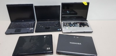 5 X ASSORTED LAPTOPS FOR SPARES - TO INCLUDE HP / TOSHIBA / HP / DELL / TOSHIBA