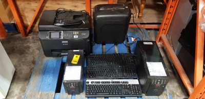 7 X MIXED LOT TO INCLUDE EPSON WORKFORCE PRO WF-4630 PRINTER, 2 X APC SMART-UPS POWER SUPPLY (1500 AND 750), 1 X FELLOWES SHREDDER ,ETC