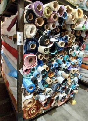 APPROX 150 PART ROLLS OF FABRICS IN ASSORTED COLOURS & DESIGNS (IN A FULL STILLAGE NOT INCLUDED)