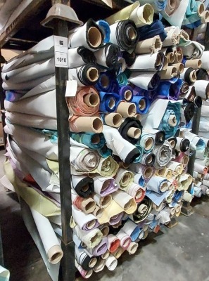 APPROX 150 PART ROLLS OF FABRICS IN ASSORTED COLOURS & DESIGNS (IN A FULL STILLAGE NOT INCLUDED)