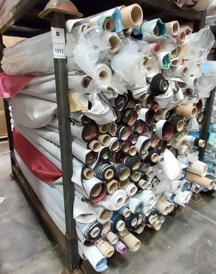 APPROX 150 PART ROLLS OF FABRICS IN ASSORTED COLOURS & DESIGNS (IN A FULL STILLAGE NOT INCLUDED)