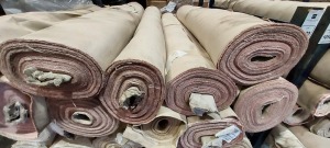 6 X ROLLS OF PINK / CREAM DESIGN FABRIC (NEAR FULL 10-12 INCH DIAMETER)