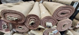 5 X ROLLS OF PINK / CREAM DESIGN FABRIC (NEAR FULL 10-12 INCH DIAMETER)