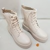 12 X BRAND NEW MISSGUIDED CREAM FAUX LEATHER CHUNKY LACE BOOTS IN SIZE 4 RRP-£45.00 TOTAL RRP-£540.00