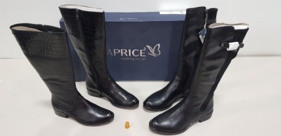 4 X BRAND NEW CAPRICE BOOT LOT CONTAINING 2 X CAPRICE LEATHER HIGH BOOT WITH CROC STYLE IN BLACK SIZE 4 AND 4.5 - RRP-£120.00 1 X CAPRICE TALL LEATHER BOOTS IN BLACK SIZE 5 - RRP£110.00 1 X CAPRICE LEATHER LONG LEG BOOTS SIZE 6.5 - RRP£89.00