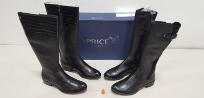 4 X BRAND NEW CAPRICE BOOT LOT CONTAINING 3 X CAPRICE LEATHER HIGH BOOTS WITH CROC STYLE SIZE 4 AND 6 - RRP£120.00 1 X CAPRICE TALL LEATHER BOOTS IN BLACK SIZE 4 - RRP£110.00