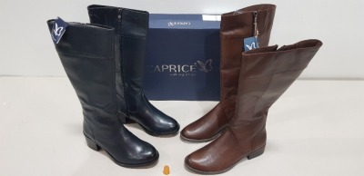 5 X BRAND NEW CAPRICE BOOT LOT CONTAINING 4 X CAPRICE KNEE HIGH LEATHER BOOTS SIZE 3.5 - 4 AND 6 - RRP£79.95 - 1X CAPRICE NAPPA DARK BROWN BOOTS SIZE 4 - RRP-£79.99