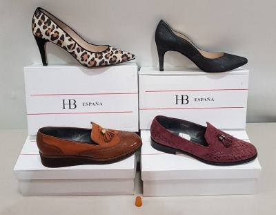 5 X PIECE BRAND NEW HB ESPANA FOOTWEAR LOT CONTAINING - 3 X HB ESPANA TASSELLED LOAFERS IN SIZE 36.5 - 37.5 AND 40 - 1X HB ESPANA ANIMAL PRINT COURT SHOE SIZE 40 - 1 X HERRINGBONE COURT SHOE SIZE 39.5