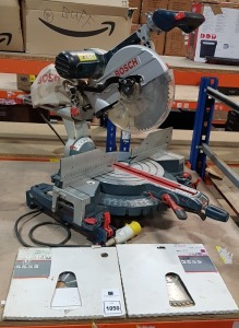 1 X BOSCH GCM12 SD ELECTRIC DOUBLE BEVEL SLIDING MITRE SAW 1550 W 110 VOLT SN -581260177 (ITEM UNTESTED) AND 2 X BOSCH MULTI MATERIAL CUTTING BLADES