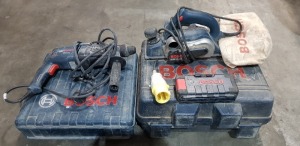 2 X BOSCH TOOL LOT CONTAINING 1 X BOSCH HAMMER DRILL MN -GBH2-24D 1X BOSCH PLAINER 110V MN-GHO26-82 WITH CARRY CASES (ITEMS UNTESTED)