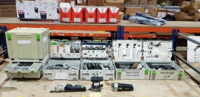 3 X PIECE MIXED TOOL LOT CONTAINING - 1 X VECTURO OS 400 OSCILLATIONG TOOL - 240V WITH ATTACHMENTS - 1 X FESTOOL SANDER 240V - 1X FESTOOL ROUTER 240V - AND VARIOUS ACCESSORIES AND ATTACHMENTS ETC (ITEMS UNTESTED)