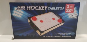 36 X BRAND NEW BOXED AIR HOCKEY TABLE TOP 48CM X 28CM X 6.8CM INCLUDES 2 X PUCKS AND 2 X PADDLES - IN 6 BOXES