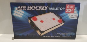 36 X BRAND NEW BOXED AIR HOCKEY TABLE TOP 48CM X 28CM X 6.8CM INCLUDES 2 X PUCKS AND 2 X PADDLES - IN 6 BOXES