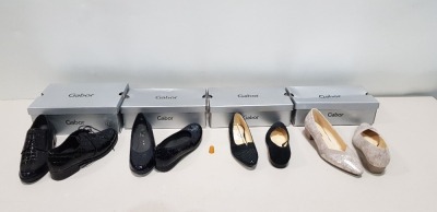 7 X PIECE BRAND NEW GABOR FOOTWEAR LOT CONTAINING - 1X GABOR BROGUE STYLE SHOES SIZE 6-£79.95 - 2 X GABOR ALLIGATOR SHOES SIZE 5-6- £65.00 - 2 X GABOR PERL COURT SHOES SIZE 7-7.5 -£69.95 - ETC