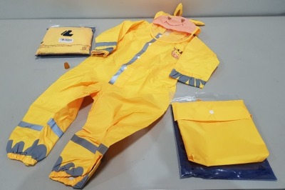 20 X BRAND NEW BWIV COW PRINT KIDS HOODED RAINCOAT BODYWEAR - WITH REFLECTIVE STRIPS AND CARRY POUCH - ALL IN YELLOW - ALL IN SIZE S