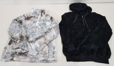 20 X BRAND NEW BWIV WOMANS BAGGY FLUFFY QUARTER ZIP SWEATSHIRTS - IN MIXED COLOURS TO INCLUDE TIE DYE / BLACK - IN MIXED SIZES TO INCLUDE UK M / L