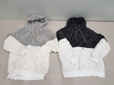 20 X BRAND NEW MIXED BWIV WOMANS BAGGY FLUFFY QUARTER ZIP SWEATSHIRTS - IN VARIOUS COLOURS TO INCLUDE PURE WHITE / DARK GREY AND PURE WHITE / LIGHT GREY - ALL IN VARIOUS SIZES TO INCLUDE UK S AND L - IN 2 TRAYS