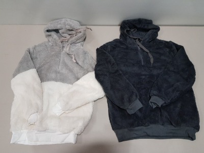 20 X BRAND NEW MIXED BWIV WOMANS BAGGY FLUFFY QUARTER ZIP SWEATSHIRTS / FLEECES - IN VARIOUS COLOURS TO INCLUDE PURE WHITE / LIGHT GREY AND GREY - IN VARIOUS SIZES TO INCLUDE L / XL / - IN 2 TRAYS