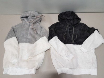 20 X BRAND NEW MIXED BWIV WOMANS BAGGY FLUFFY QUARTER ZIP SWEATSHIRTS / FLEECES - IN VARIOUS COLOURS TO INCLUDE PURE WHITE / LIGHT GREY AND PURE WHITE / DARK GREY -- IN SIZES UK L / XL - IN 2 TRAYS