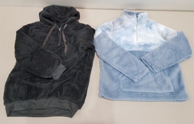 20 X BRAND NEW MIXED BWIV WOMANS BAGGY FLUFFY QUARTER ZIP SWEATSHIRTS/ HOODIES - IN MIXED COLOURS TO INCLUDE BLUE / GREY - IN MIXED SIZED TO INCLUDE UK M / L - IN 2 TRAYS