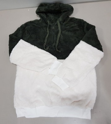 20 X BRAND NEW MIXED BWIV WOMANS BAGGY FLUFFY QUARTER ZIP FLEECES - ALL IN PURE WHITE AND GREEN - ALL IN SIZE UK L - IN 2 TRAYS