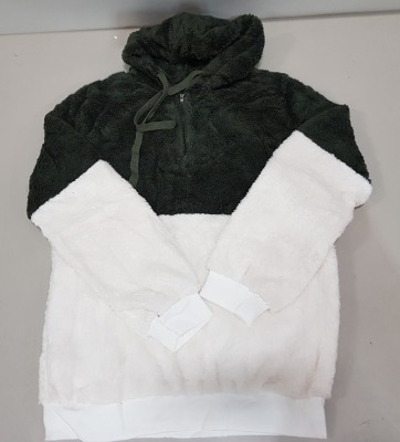 20 X BRAND NEW BWIV WOMANS BAGGY FLUFFY QUARTER ZIP FLEECES - ALL IN CREAM AND GREEN - ALL IN SIZE UK M - IN 1 BOX