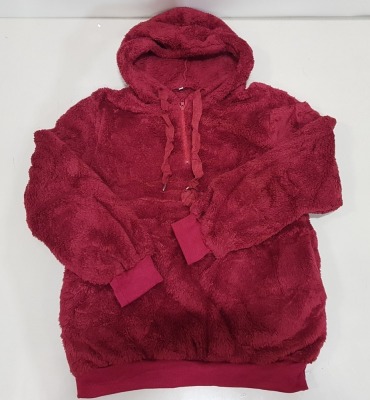 22 X BRAND NEW BWIV WOMANS BAGGY FLUFFY QUARTER ZIP FLEECES - ALL IN DARK RED - ALL IN SIZE UK M - IN 2 BOX